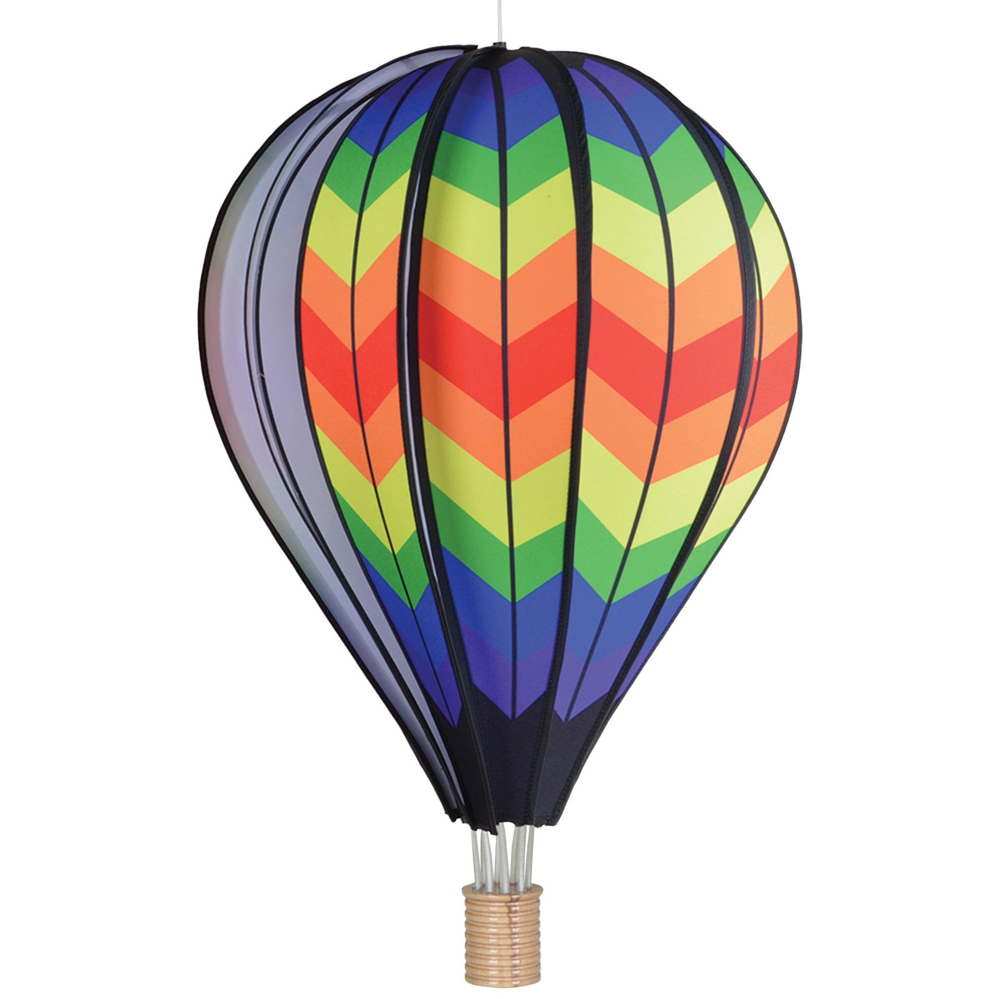 Hot Air Balloon Hanging Garden Spinner 26" - Vibrant Double Rainbow Chevron Design, Weather-Resistant Outdoor Decor, Durable & Lightweight for Patios, Yards, and Gardens - Eye-Catching Wind Spinner