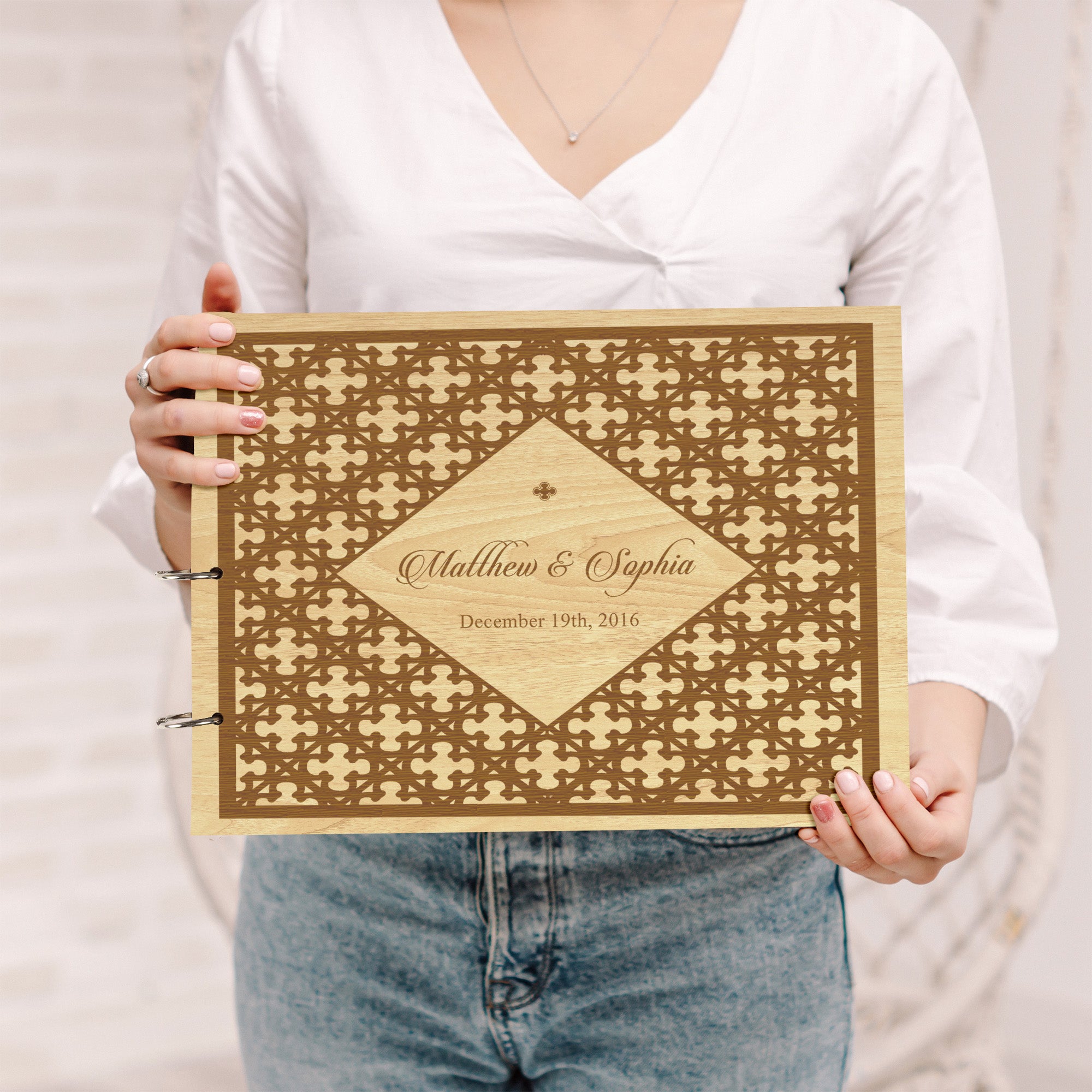 Darling Souvenir Personalized Engraved Laser Cut Wedding Guest Book Wooden Cover Sign-in Book Registry Guestbook Scrapbook-XA