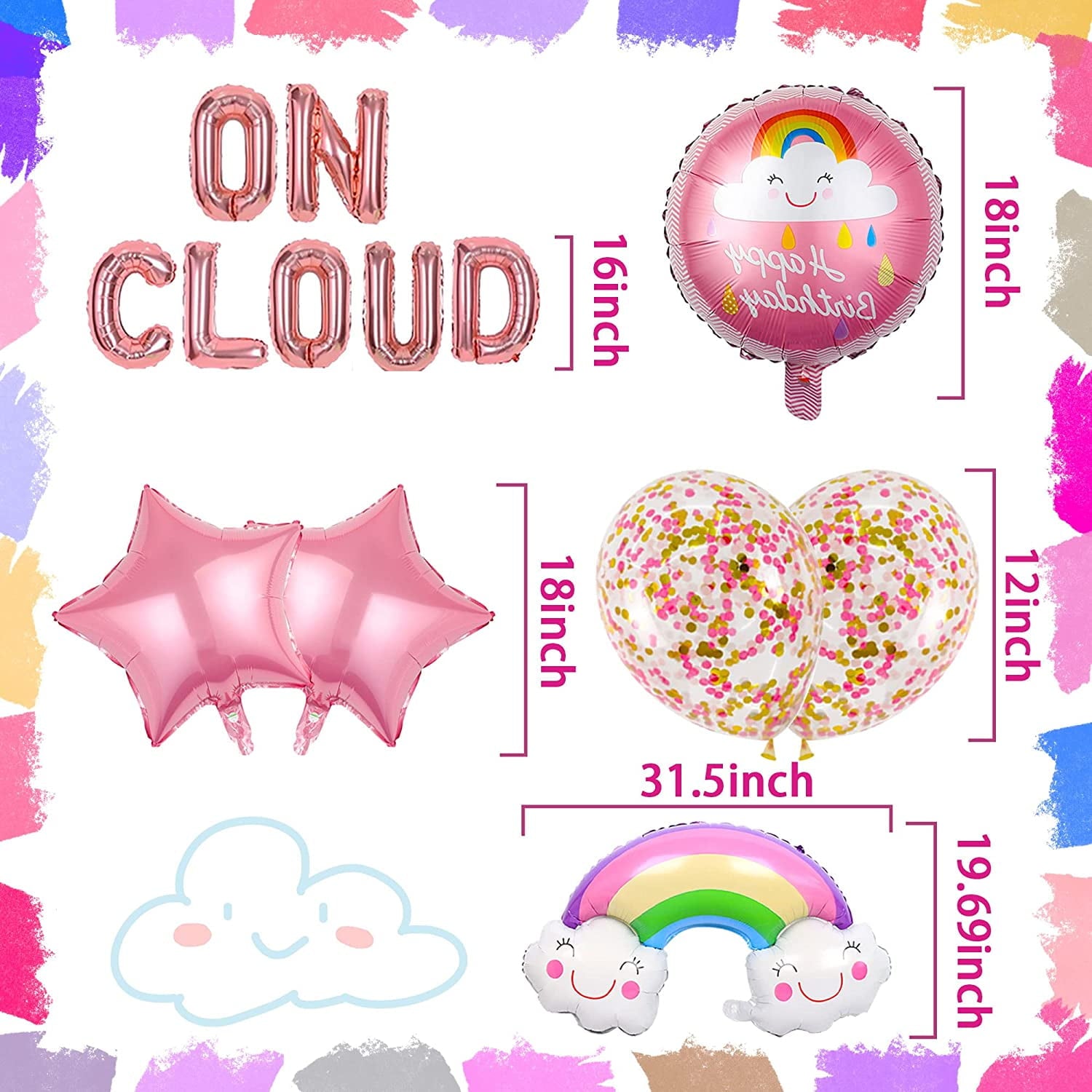 On Cloud 9 ROSE GOLD Balloons Banner on cloud nine birthday party decorations for 9 Year Old Girl 9th birthday Party Invite Decorations