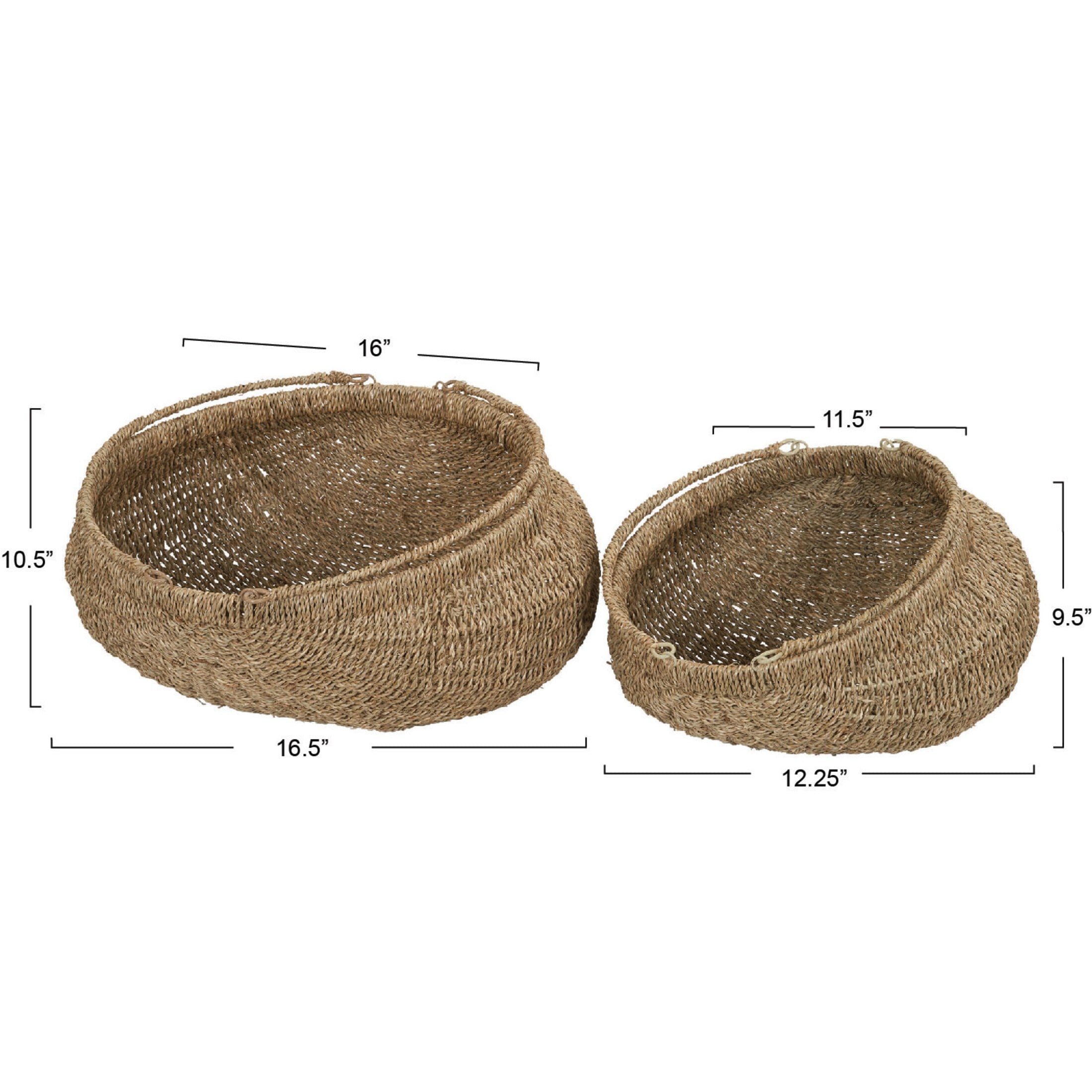Household Essentials Seagrass Baskets, Set of 2 Decorative Baskets with Handles, Natural Seagrass with Wire Frame, Great for Decoration or Storage