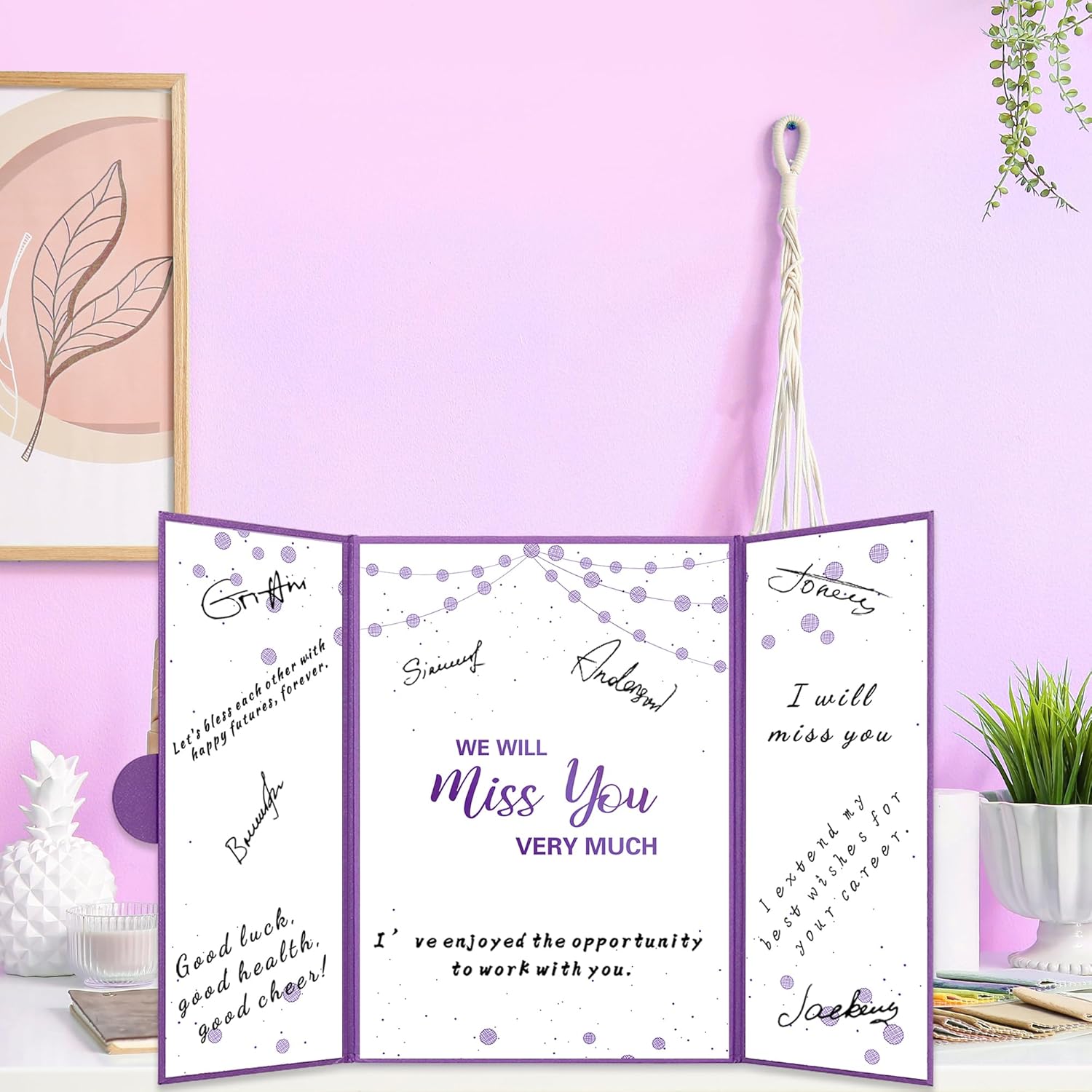 Farewell Guest Book Alternative, Farewell Gifts for Coworkers Friends, Rose Gold We Will Miss You Signature Board, Happy Retirement Party Decorations, Going Away，Farewell Card for Women Men