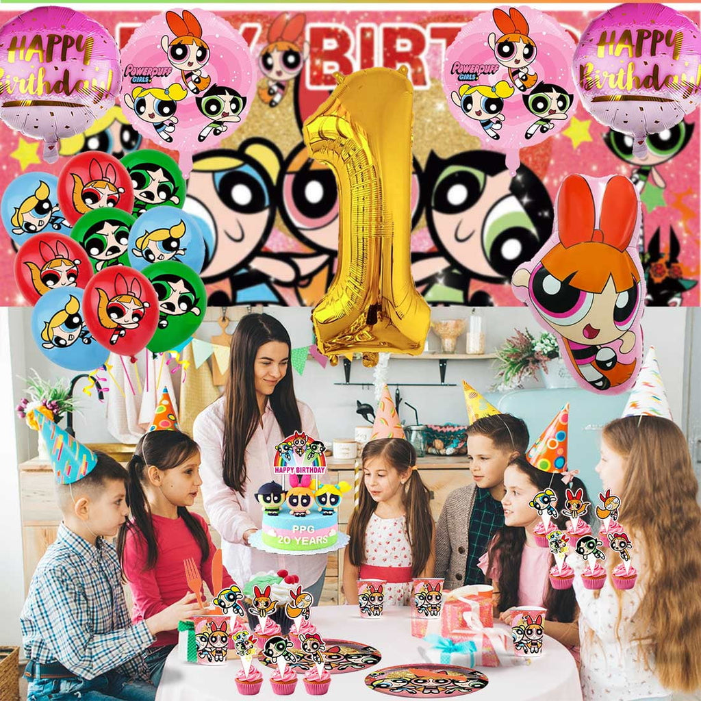 The Powerpuff Girls Party Supplies Decor Tableware Backdrop Banner Cake Topper Balloons Birthday Decorations