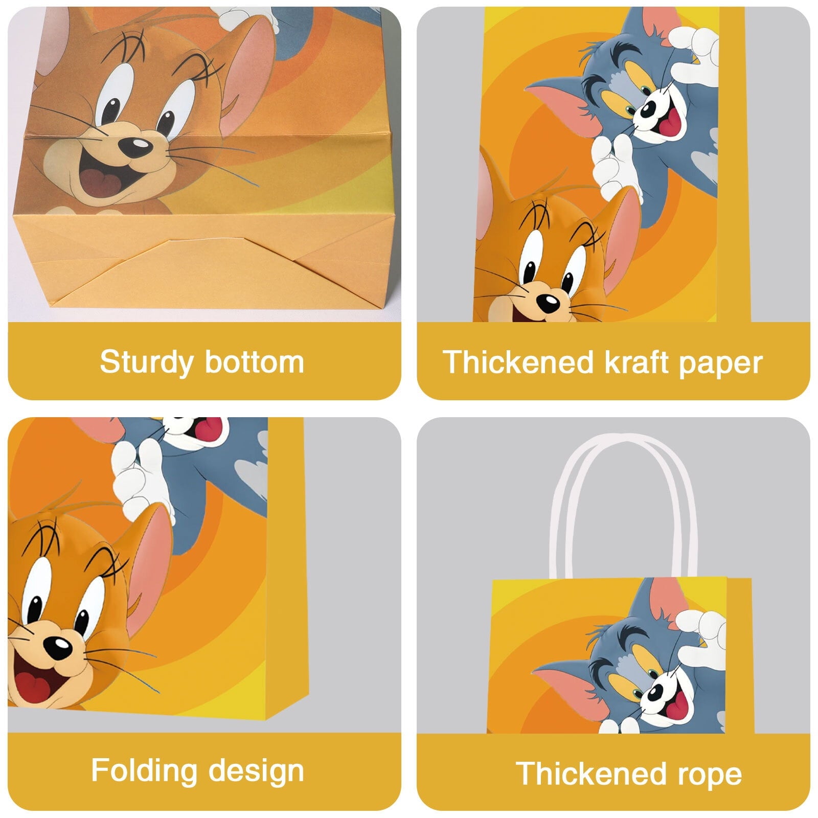 16 Pcs For Tom and Jerry-Themed Party Favor Bags - Candy Gift Bags with Handles for Celebrations and Event Decorations