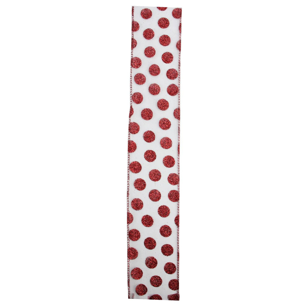 Silver&Red Polka Dots Wired Christmas Craft Ribbon