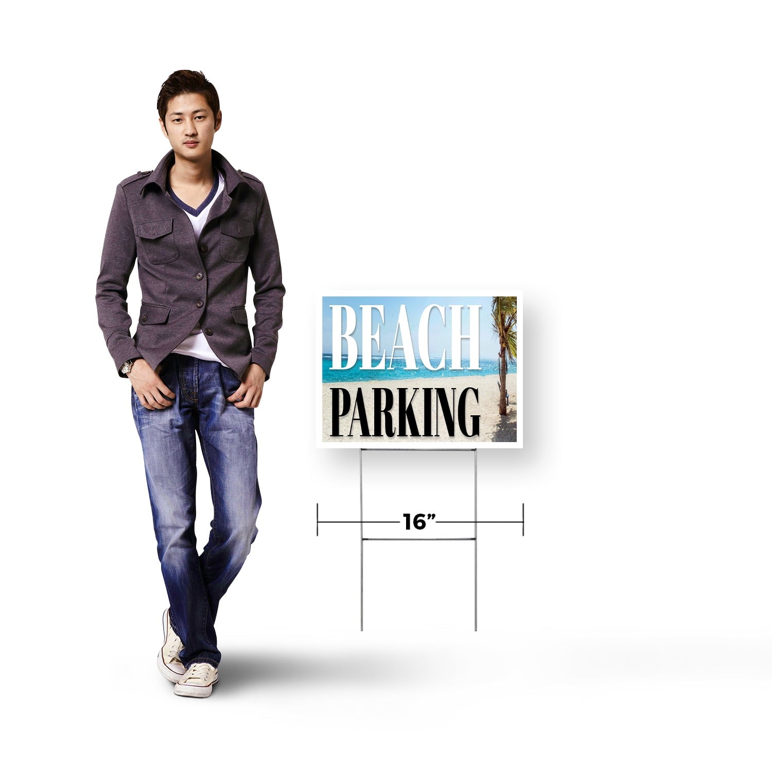 Beach Parking Yard Sign 12 Inch x 16 Inch Single Sided Weatherproof Heavy-Duty Plastic with Stake | Coastal Signage, Clear Directions, Durable for Outdoor Use | Made in USA