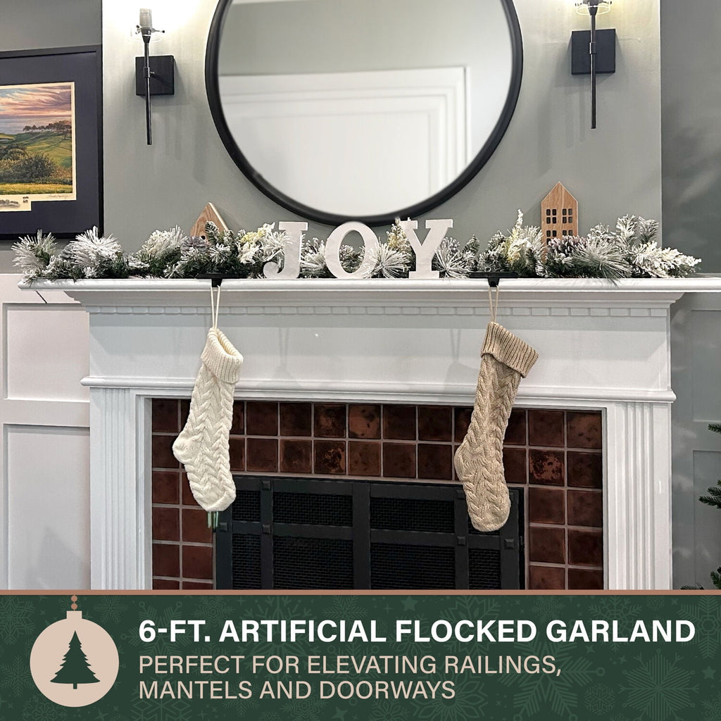 Fraser Hill Farm 6 Foot Mixed Pine/Pinecone Snowy Garland