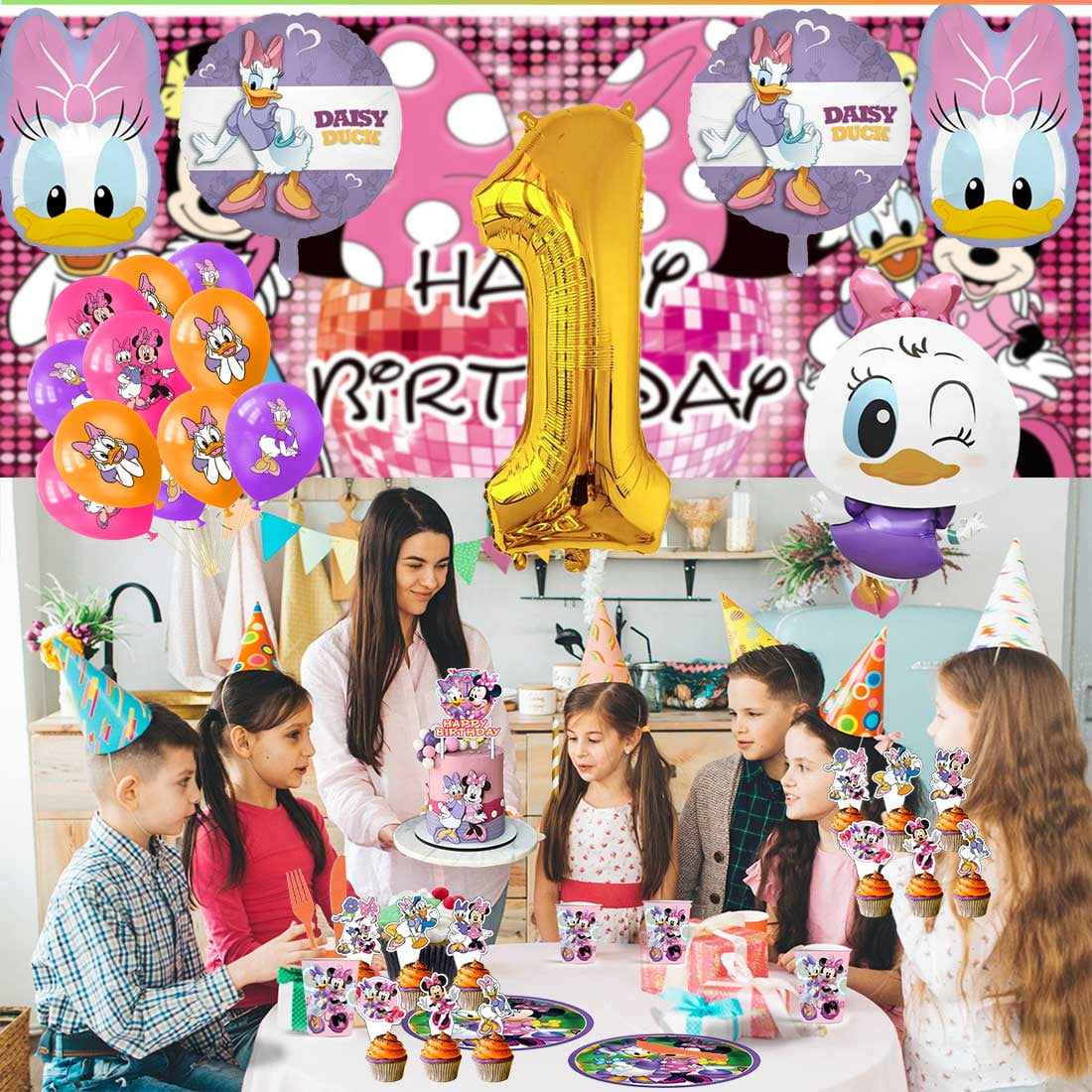 Daisy Minnie bowtique Party Supplies Decor Tableware Backdrop Banner Cake Topper Balloons Birthday Decorations