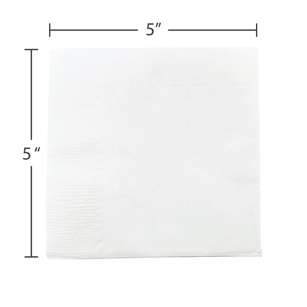 JAM Paper Small Beverage Napkins, 5 x 5, White, 48 Packs of 50, 2400 Total Napkins/Carton
