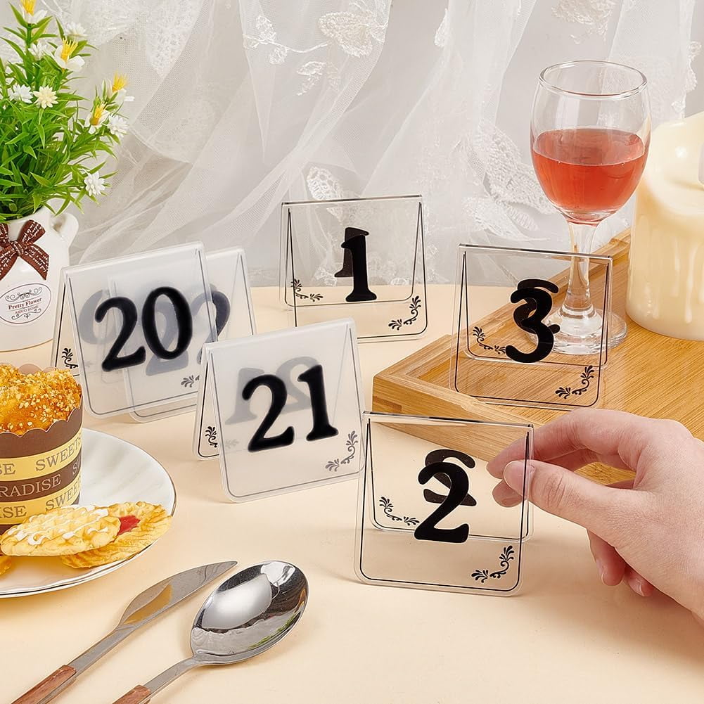 50pcs Tent Style Acrylic Table Numbers Signs 1-50 Double Sided Clear Table Numbers Signs Acrylic Tent Table Numbers Stands Signs Wedding Table Numbers for Wedding Party Banquets Receptions