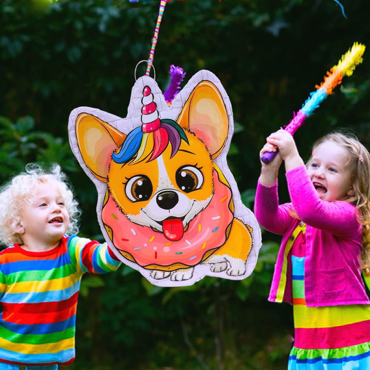 Dog Donut Pinata Bulk Candy Fill Spill Pinatas - Puppy Party Favor Game for Kids Boys Birthday Parties Supplies - Animal Theme for Baby Shower School Carnivals Dog Party Event - 16.5 X 12 X 4 Inch