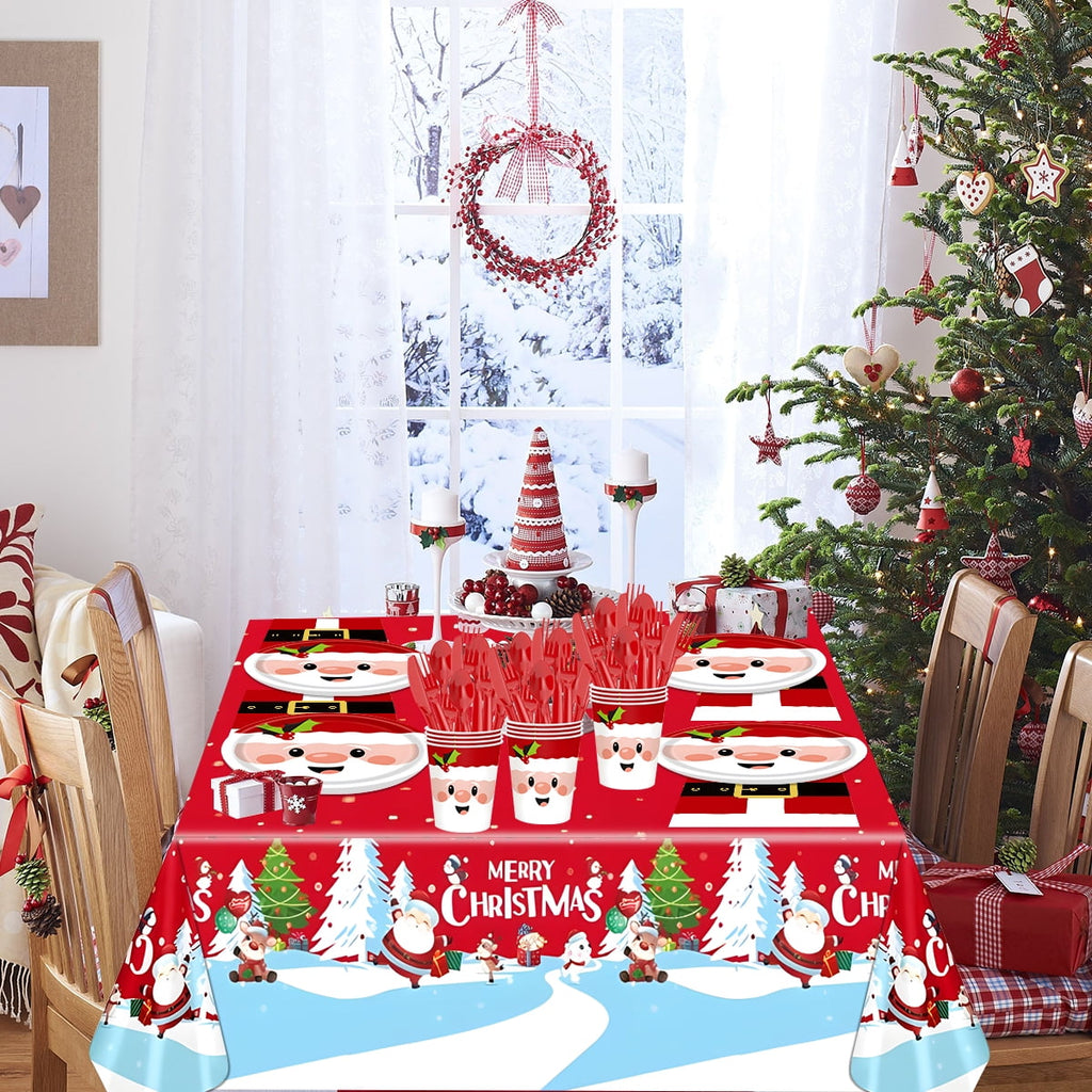 Christmas Paper Plates Dinnerware Santa Clous Christmas Party Supplies Decorations  Kids Disposable Dishes Napkins Tablecloth Serve 24 Design1