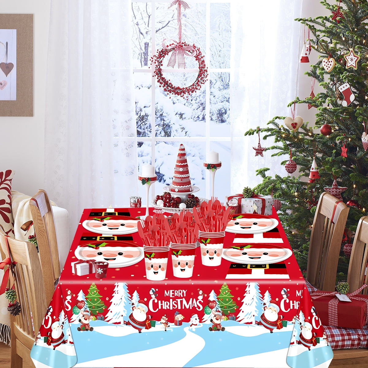 Christmas Paper Plates Dinnerware Santa Clous Christmas Party Supplies Decorations  Kids Disposable Dishes Napkins Tablecloth Serve 24 Design1
