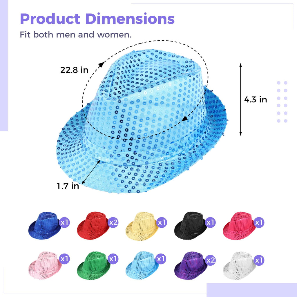 12 Pcs Sequin Hats, Western Glitter Hats, Retro Bling Disco Hats, Unisex Dance Hats for Adults and Little Ones, Shiny Fedora Party Caps for Magic Shows, Parties, Celebrations