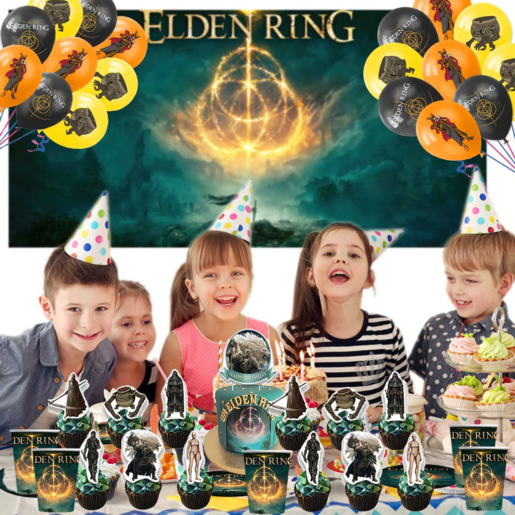Elden Ring Party Supplies Decor Backdrop Cake Topper Plates Balloons Banner Decorations Tableware