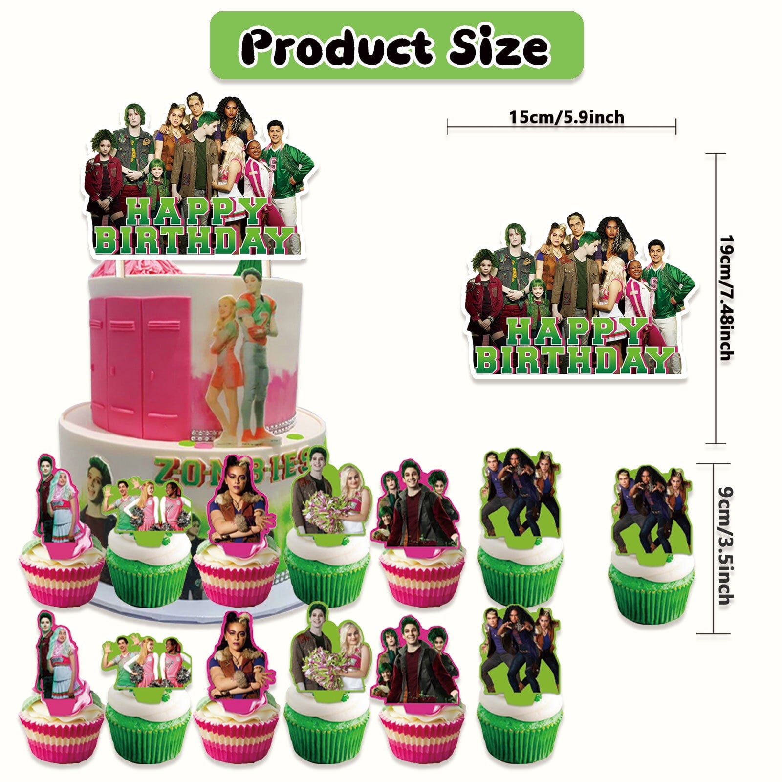 32-Piece For Zombies-Inspired Party Decoration Set – Includes Banner, Cake Topper, 12 Cupcake Toppers, and 18 Balloons for Festive Occasions and Celebrations