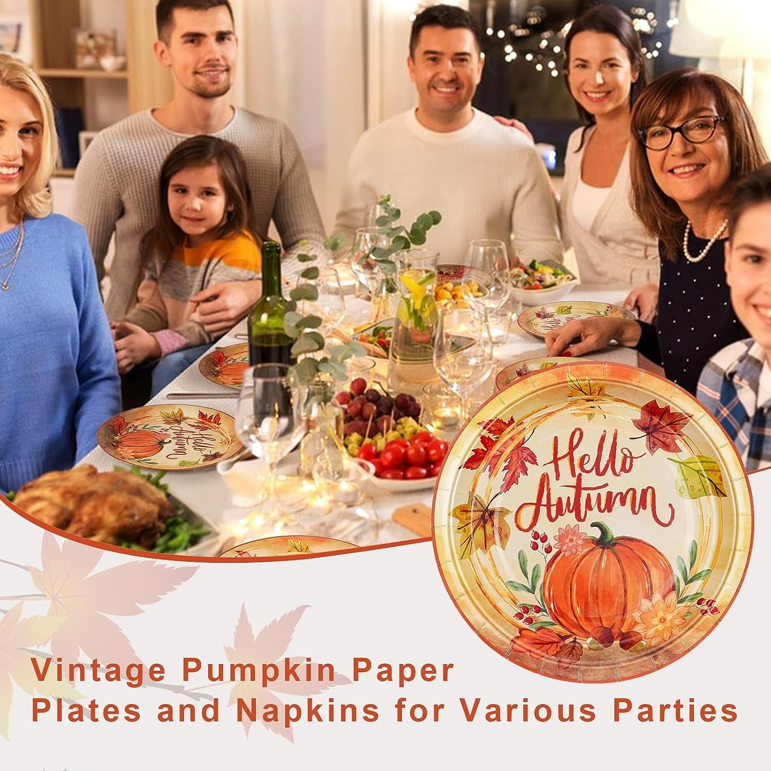 Caltero 200 PCS Fall Plates and Napkins Set Serves 50 Guests, Disposable Fall Pumpkin Party Tableware for Autumn Harvest Thanksgiving Party Supplies