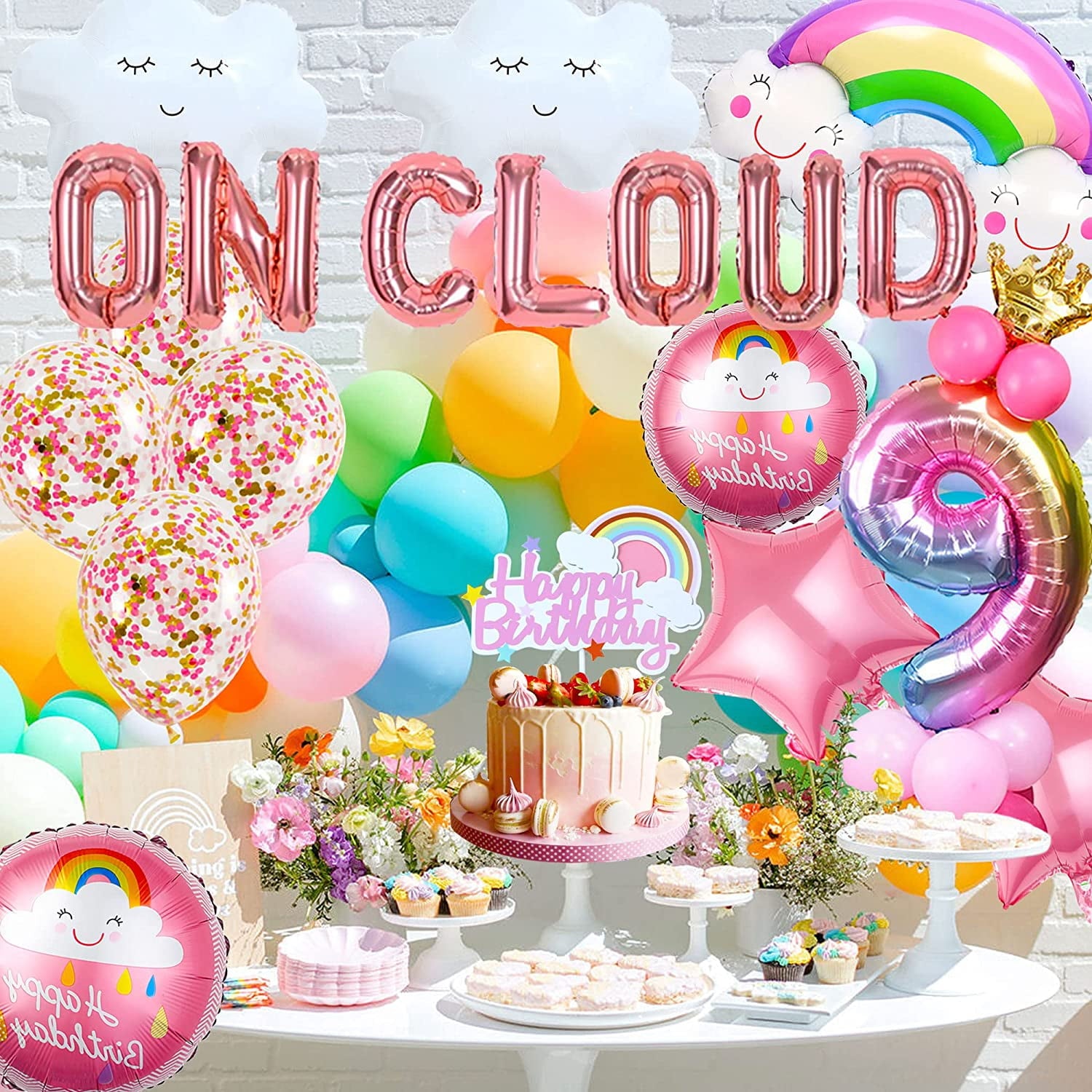 On Cloud 9 ROSE GOLD Balloons Banner on cloud nine birthday party decorations for 9 Year Old Girl 9th birthday Party Invite Decorations