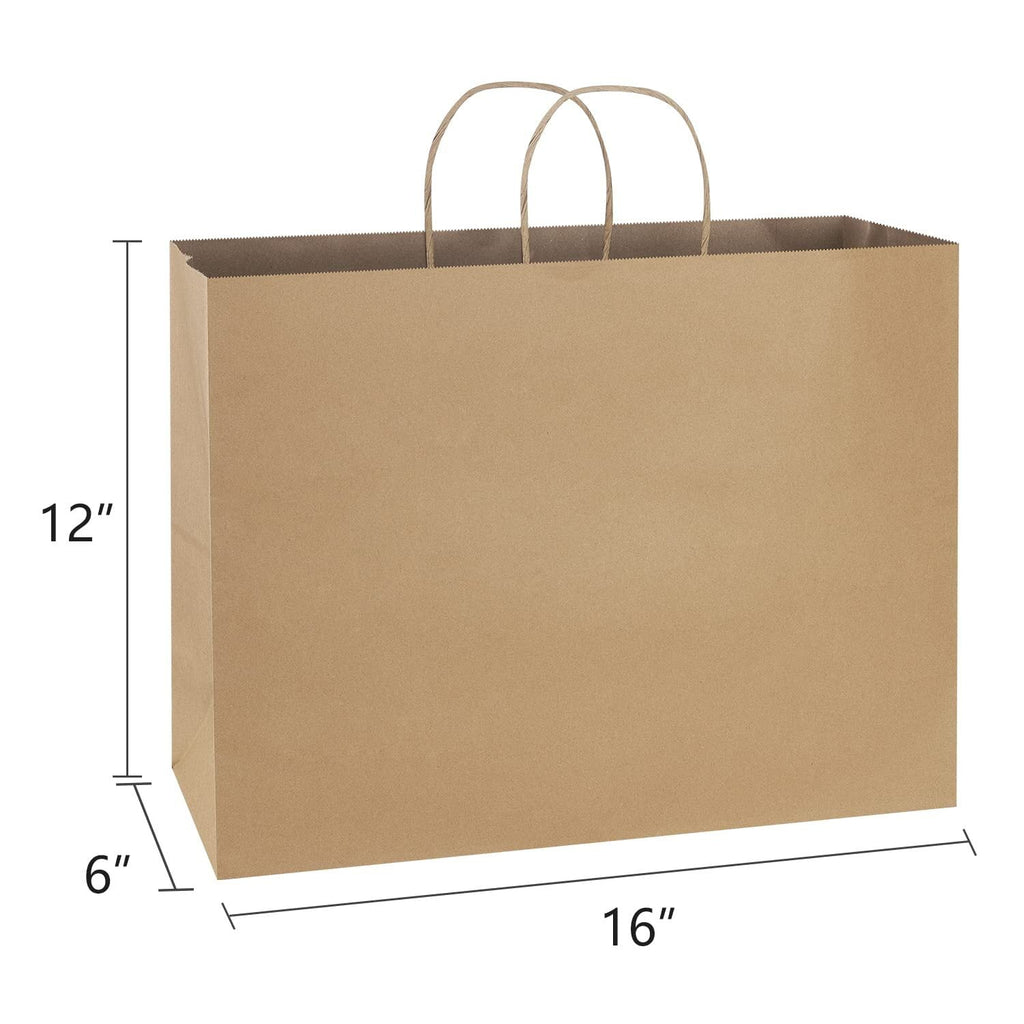 BagDream Brown Kraft Paper Bags with Handles Large Shopping Bag for Gift, Grocery, Merchandise, Party Favor, Retail Stores, 16x6x12", 50 Pack