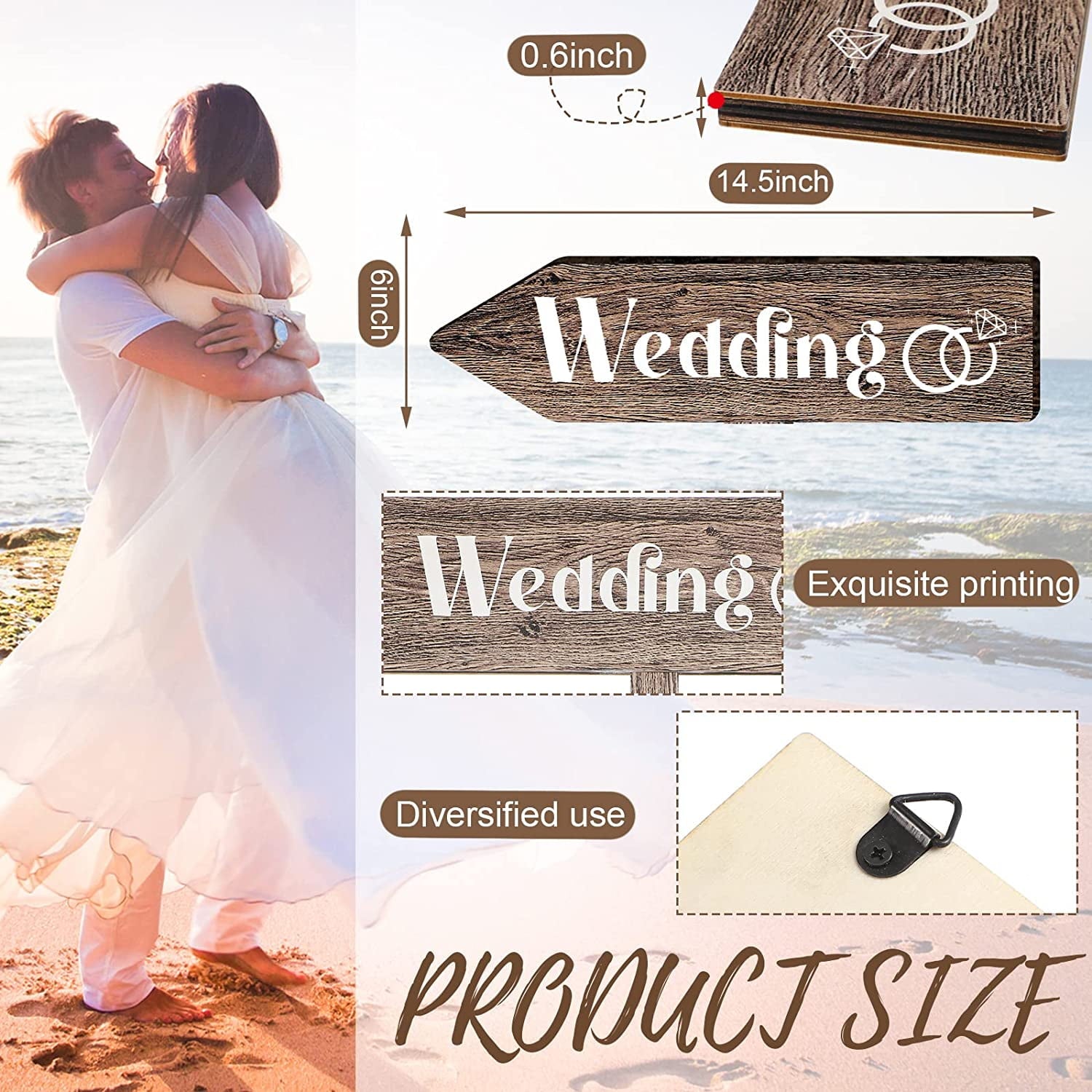 2 Pieces Wedding Directional Road Arrow Sign Wedding This Way Arrow Sign Wedding Wooden Sign and Reception Waterproof Large Wedding Sign with Stakes for Wedding Supplies
