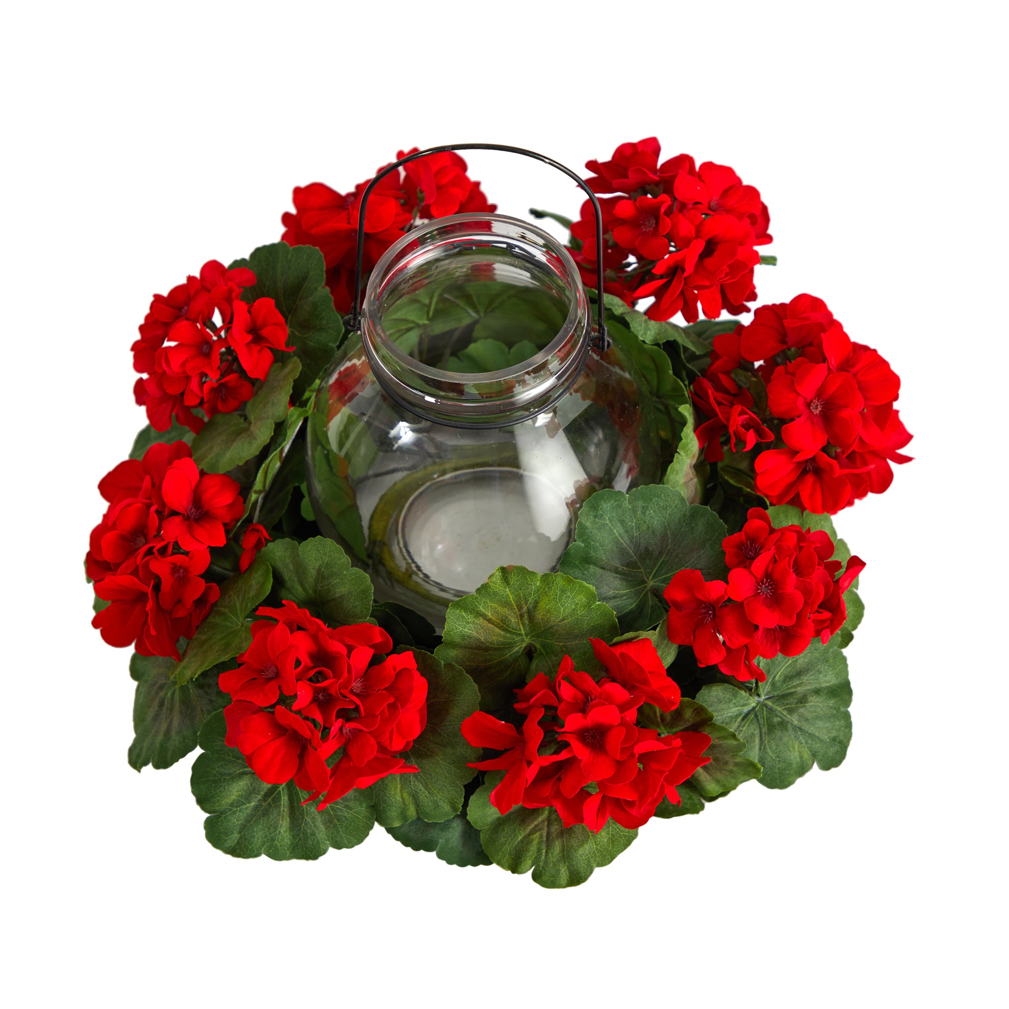 Nearly Natural 16" Red Geranium Artificial Flower Candelabrum