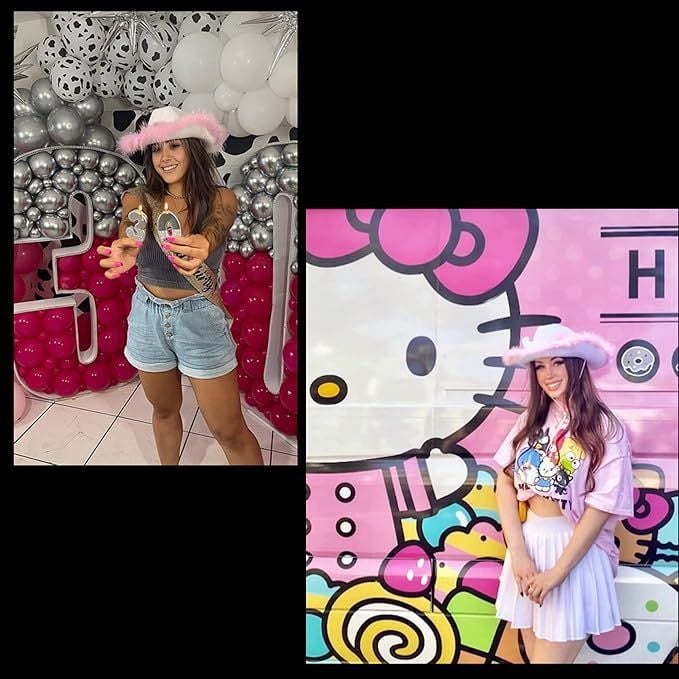 4E's Novelty Cowgirl Hat with Pink Feather Boa & Heart Shaped Sunglasses, Cowboy Hat Costume for Women & Girls