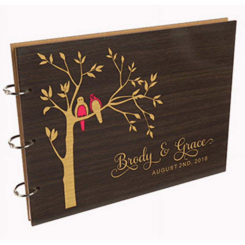 Darling Souvenir Personalized Engraved Laser Cut Wedding Guest Book Wooden Cover Sign-in Book Registry Guestbook Scrapbook-BR