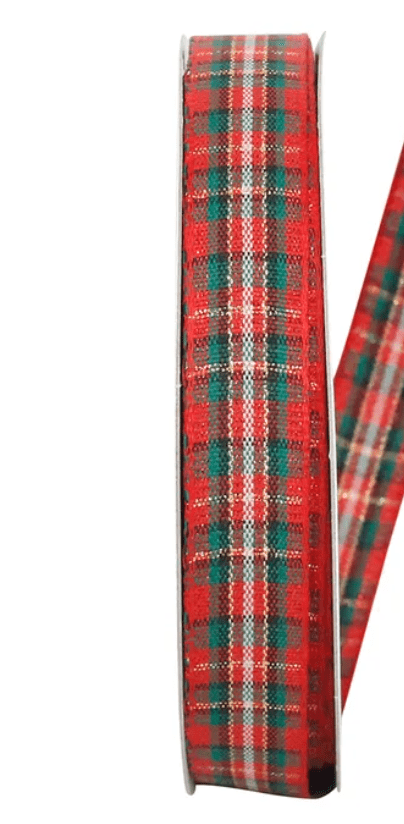 Jam Paper Plaid Christmas Multi-Color Polyester Ribbon, 25Yd X 0.62In, 1/Pack