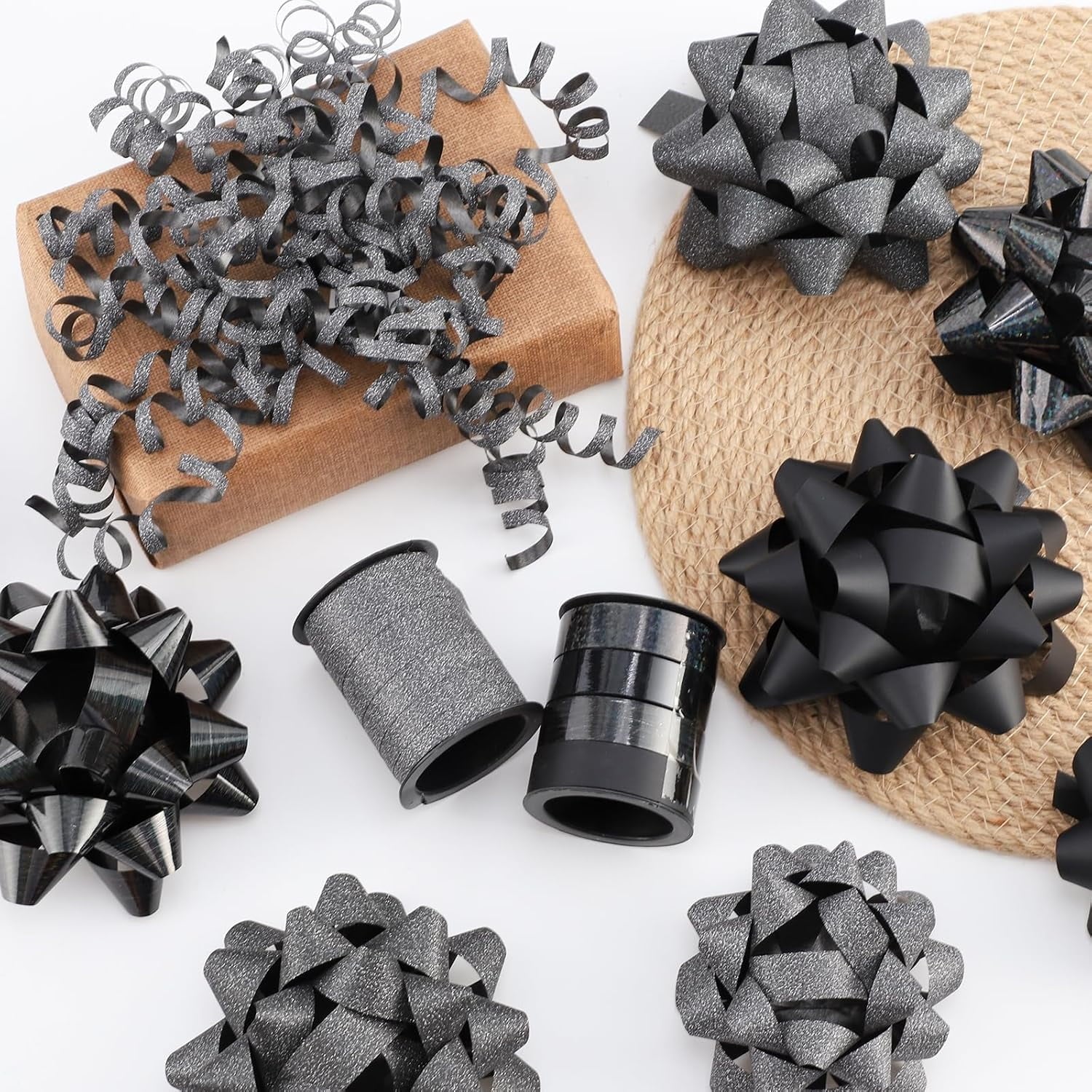 Fuliko 16 Pieces Bows, Bows for and Presents, 2 Crimped Curling Ribbons, 2 Curly Bows, Christmas Bows, for Parties, Birthdays, Weddings. (,