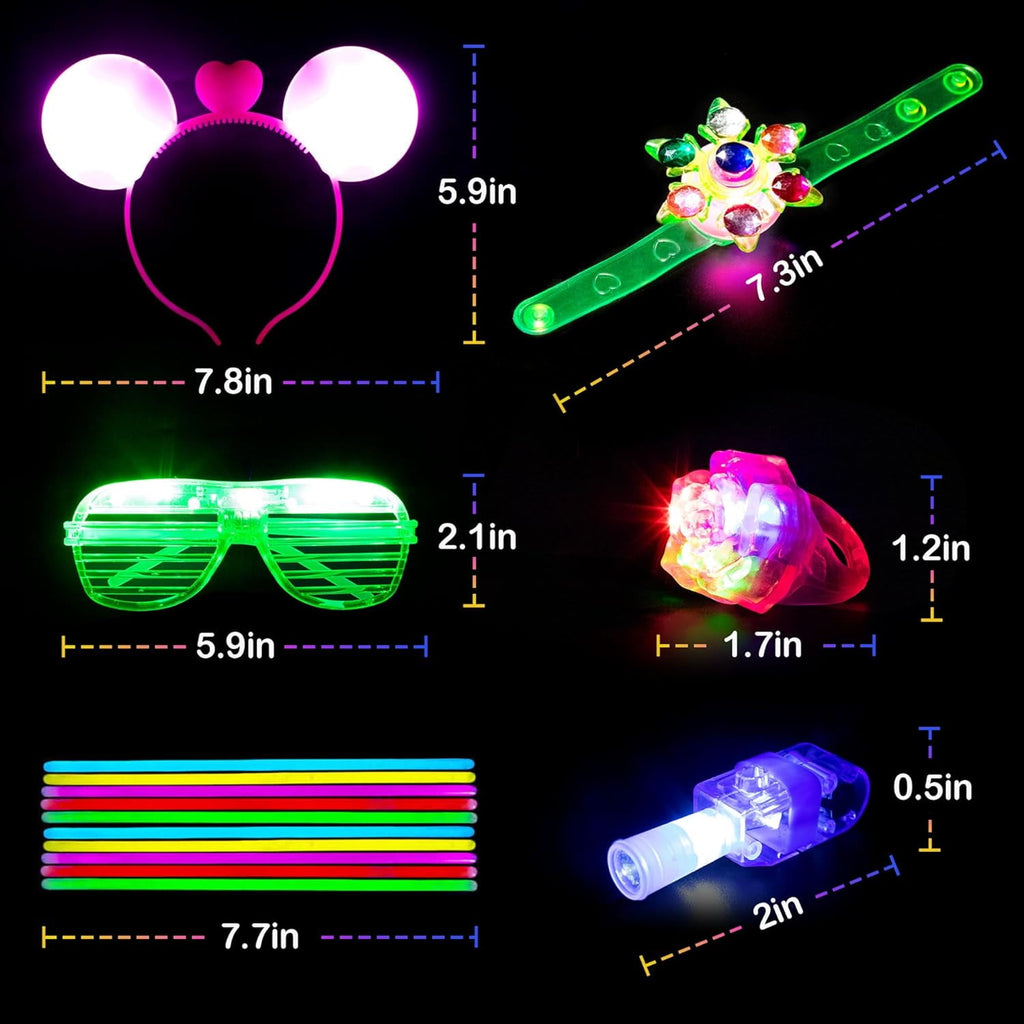 Mocoosy 103Pcs Glow in the Dark Party Supplies Light Up Party Favors LED Neon Halloween Toys Glow Sticks Bulk With Glow Sticks, Finger Lights, Led Glasses,Jelly Rings, Light Up Bracelets &Headbands