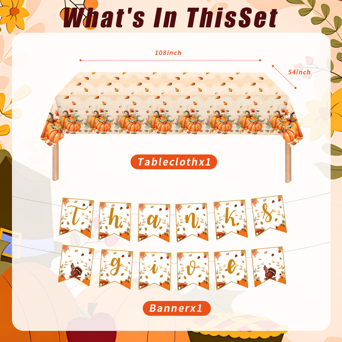 Fall Thanksgiving Paper Plates for Party Supplies Decoration Pumpkin Maple Leaf Napkins Tablecloth Banner Disposable Dinnerware for Autumn Harvest Table Decor Serve 24 Design3
