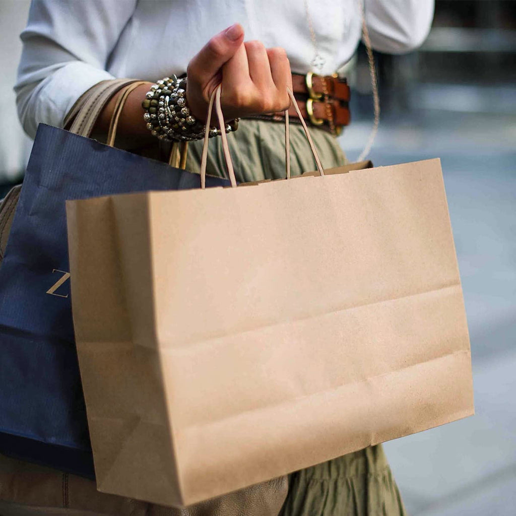 BagDream Brown Kraft Paper Bags with Handles Large Shopping Bag for Gift, Grocery, Merchandise, Party Favor, Retail Stores, 16x6x12", 50 Pack