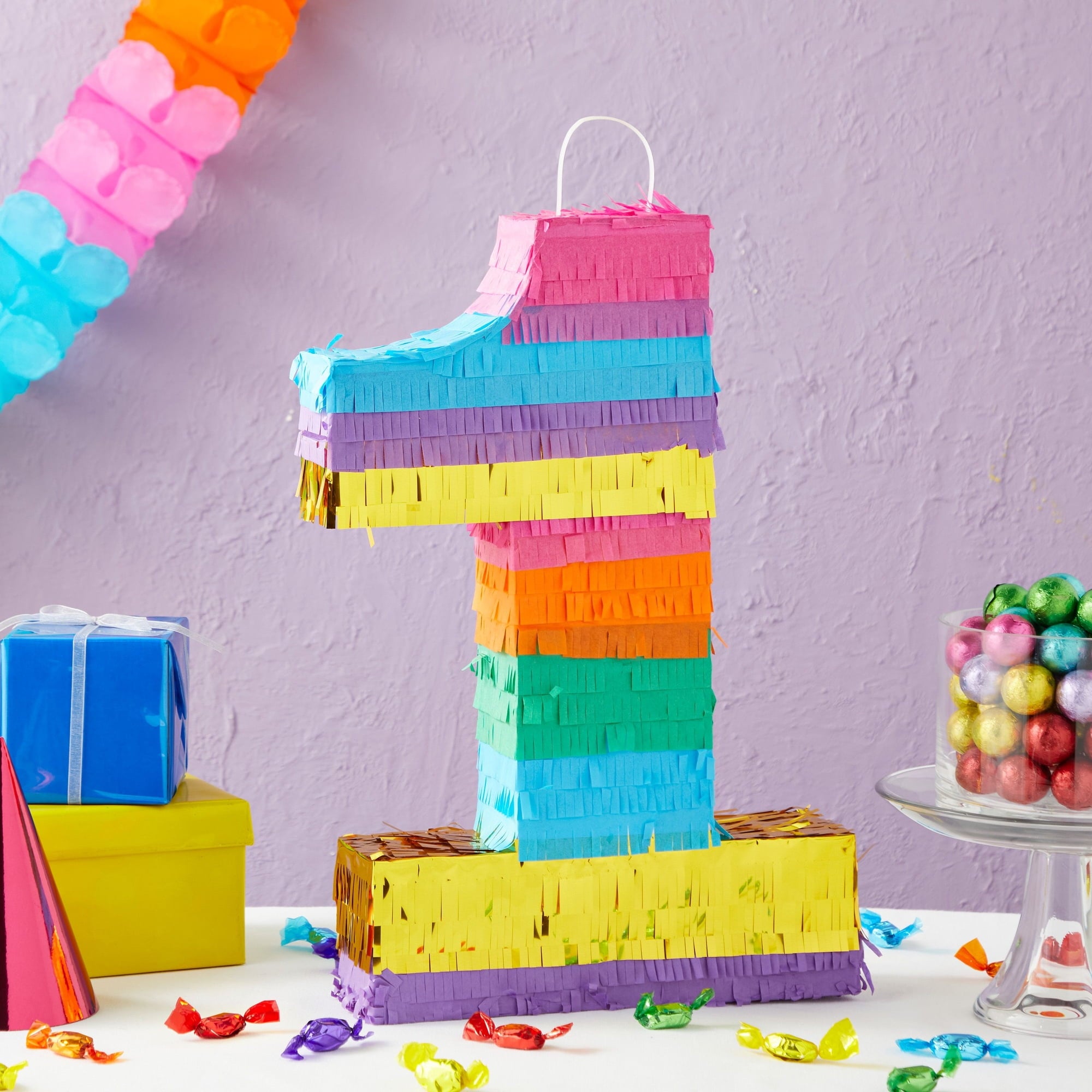 BLUE PANDA Rainbow Number 1 Pinata for Kids Ages 3-14 Birthday Party Decorations, Fiesta, Cinco de Mayo, Anniversary Celebration, Small (16.5 x 11 x 3 In)