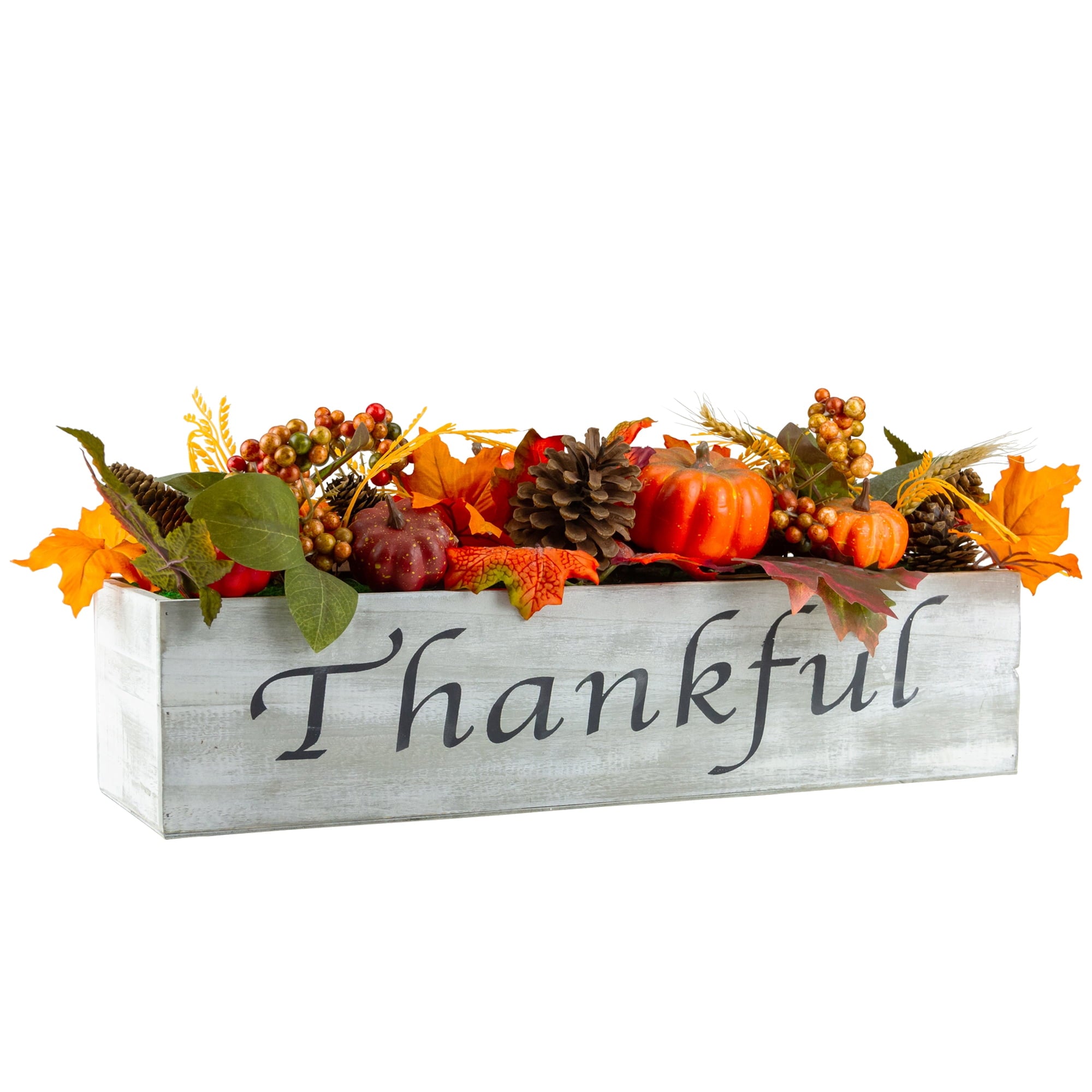 Northlight Autumn Harvest Arrangement in a "Thankful" Rustic Wooden Box Centerpiece - 21"