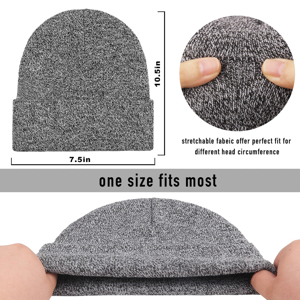 6 Pack Winter Beanie Hats for Men Women, Warm Cozy Knitted Cuffed Skull Cap, 6 Black-White