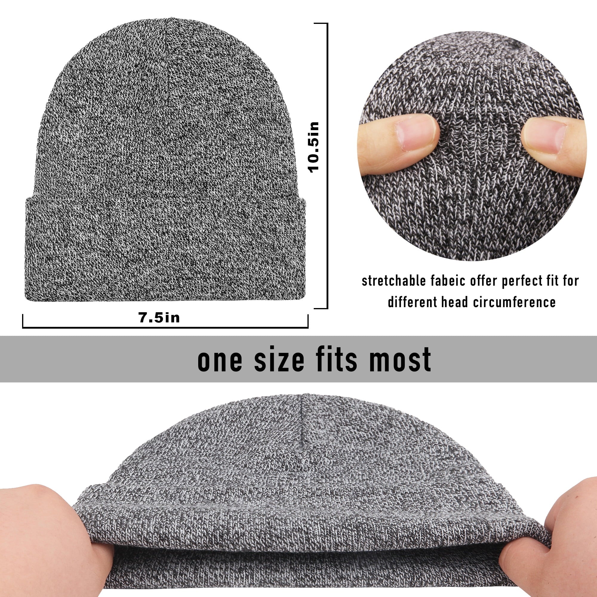 6 Pack Winter Beanie Hats for Men Women, Warm Cozy Knitted Cuffed Skull Cap, 6 Black-White