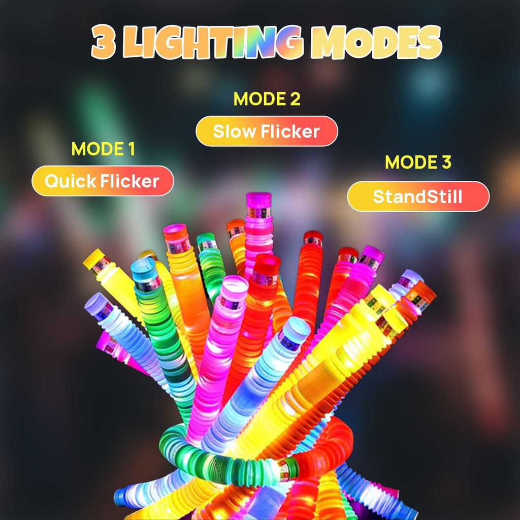 AGCAN 12 Pack Glow Sticks, 6 Colors Light Up Pop Tube Party Favors - 3 Modes Battery-Powered Sensory Toys for Halloween Camping Birthday Dance Party