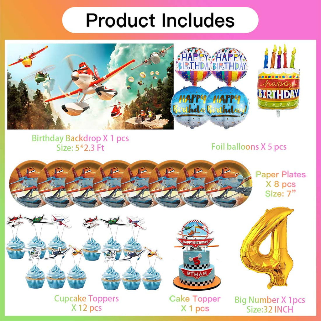 Planes Fire and Rescue 4th Tableware Balloons Cake Toppers Backdrop Banner Supplies Party Decor Plates Decorations