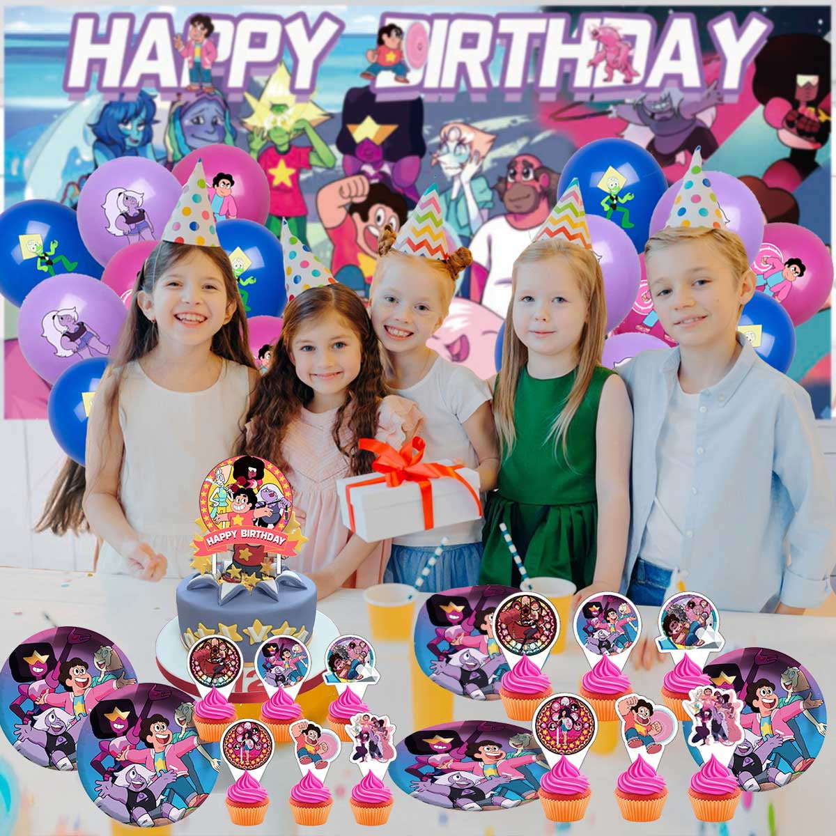Steven Universe Birthday Party Supplies Balloons Plates Decoration Cake Topper Decor Tableware Banner Backdrop