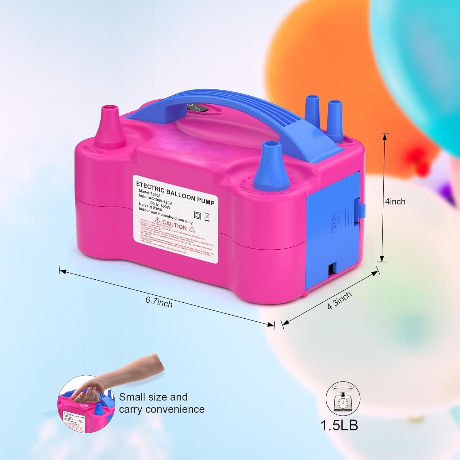 Electric Balloon Pump, Portable Electric Balloon Blower Machine Balloon Air Pump Dual Nozzle Rose Red 110V 600W Balloon Inflator for Party Decorations