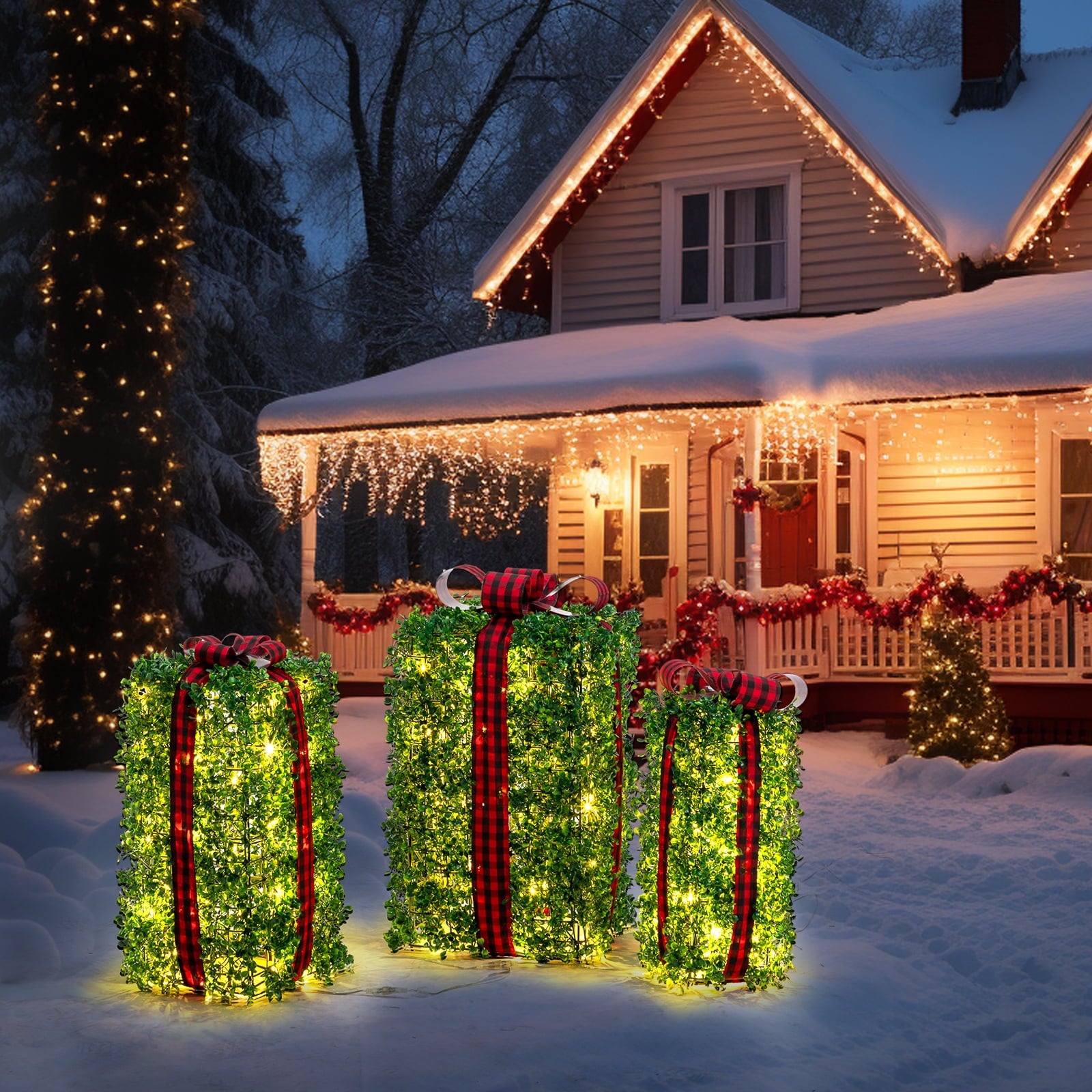 Ktaxon 3pcs Lighted Gift Boxes Decorations Christmas Tree Decor Lighted Gift Boxes