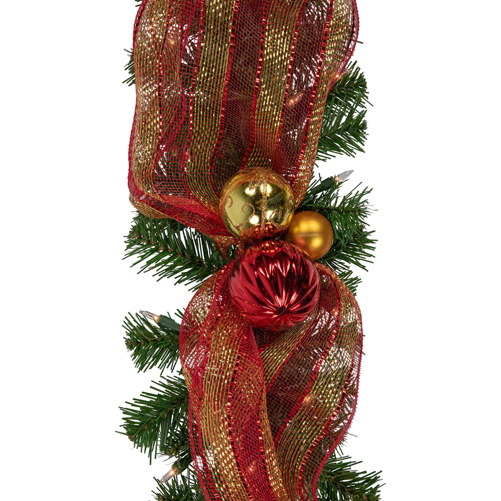 Northlight 6ft Pre-Lit Decorated Red and Gold Artificial Christmas Garland, Clear Lights