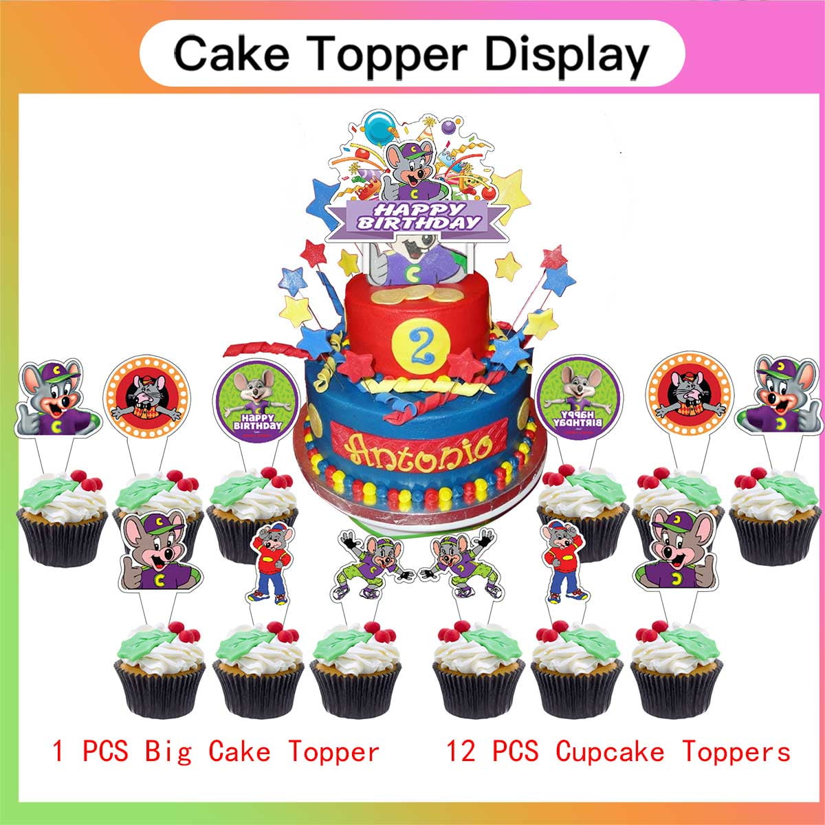Chuck e Cheese Party Supplies Balloons Tableware Birthday Decorations Plates Banner Cake Topper Backdrop