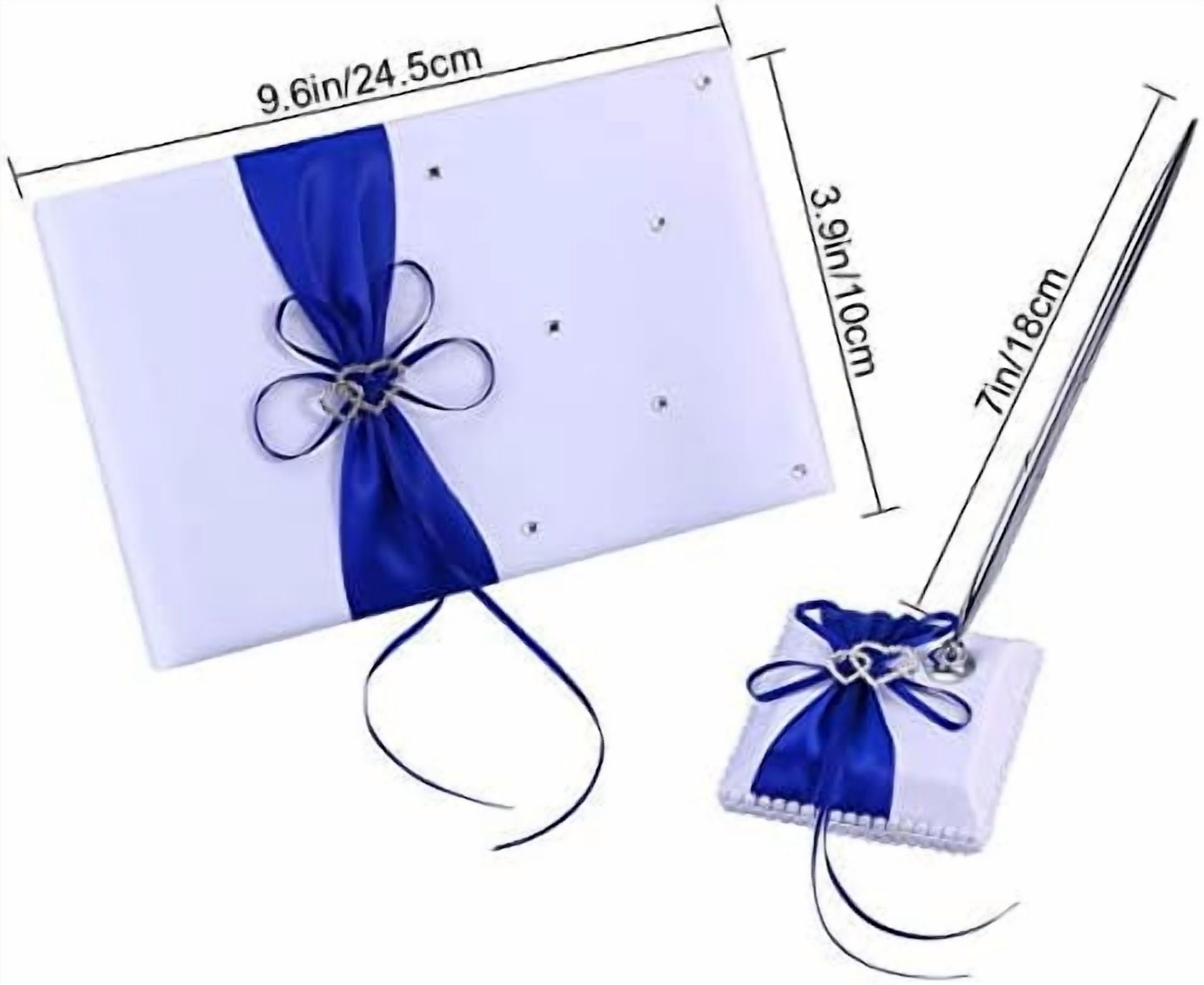 Wedding Guest Book and Pen Set Double Heart Rhinestone Decor Signature Book with Pen for Wedding Party Decorations - Blue