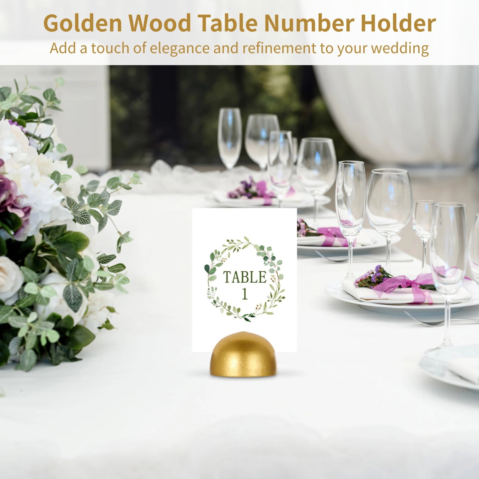 50 Pcs Wooden Wedding Table Number Stands Holder, Gold Table Sign Holder - Reusable Place Card Holder for Reception, Birthday Banquet Decor