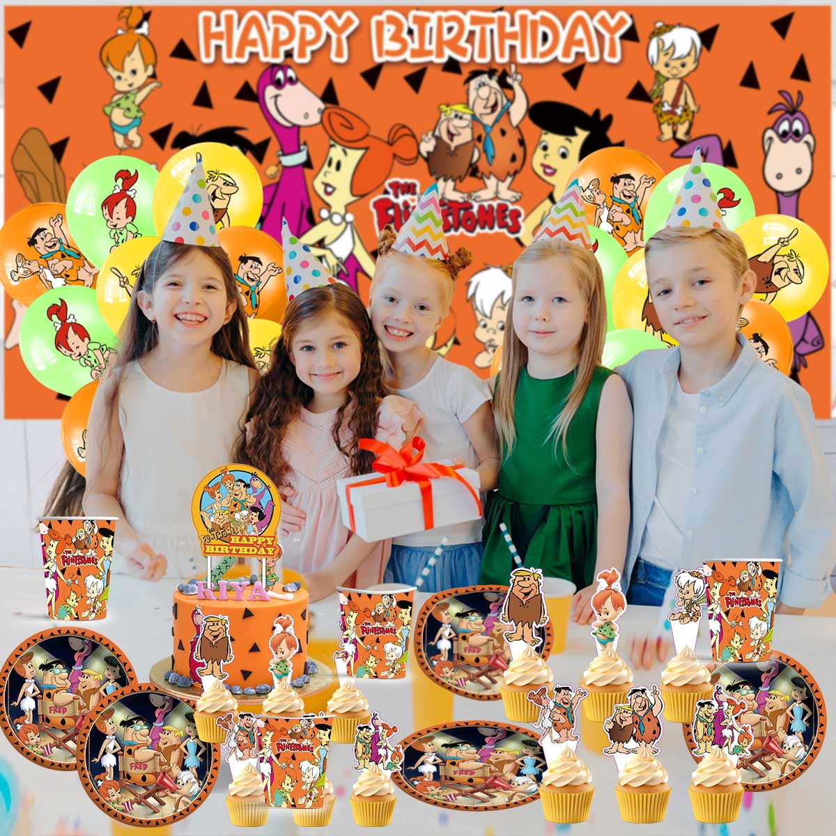 Flintstones Birthday Party Supplies Balloons Plates Decoration Cake Topper Decor Tableware Banner Backdrop
