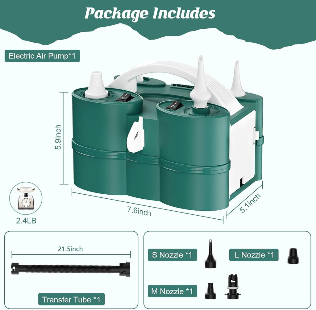 Electric Balloon Pump, Portable Electric Balloon Blower Machine Balloon Air Pump Dual Nozzle 110V 600W Balloon Inflator for Party Decorations