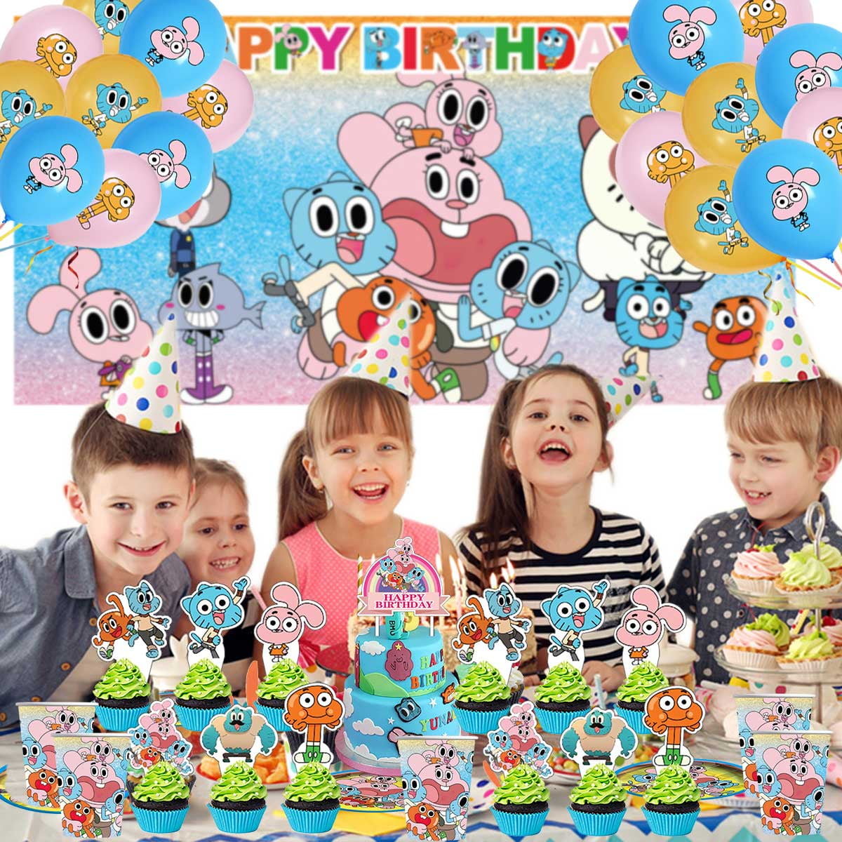 The Amazing World of Gumball Party Supplies Plates Decorations Birthday Cake Topper Banner Decor Backdrop Balloons