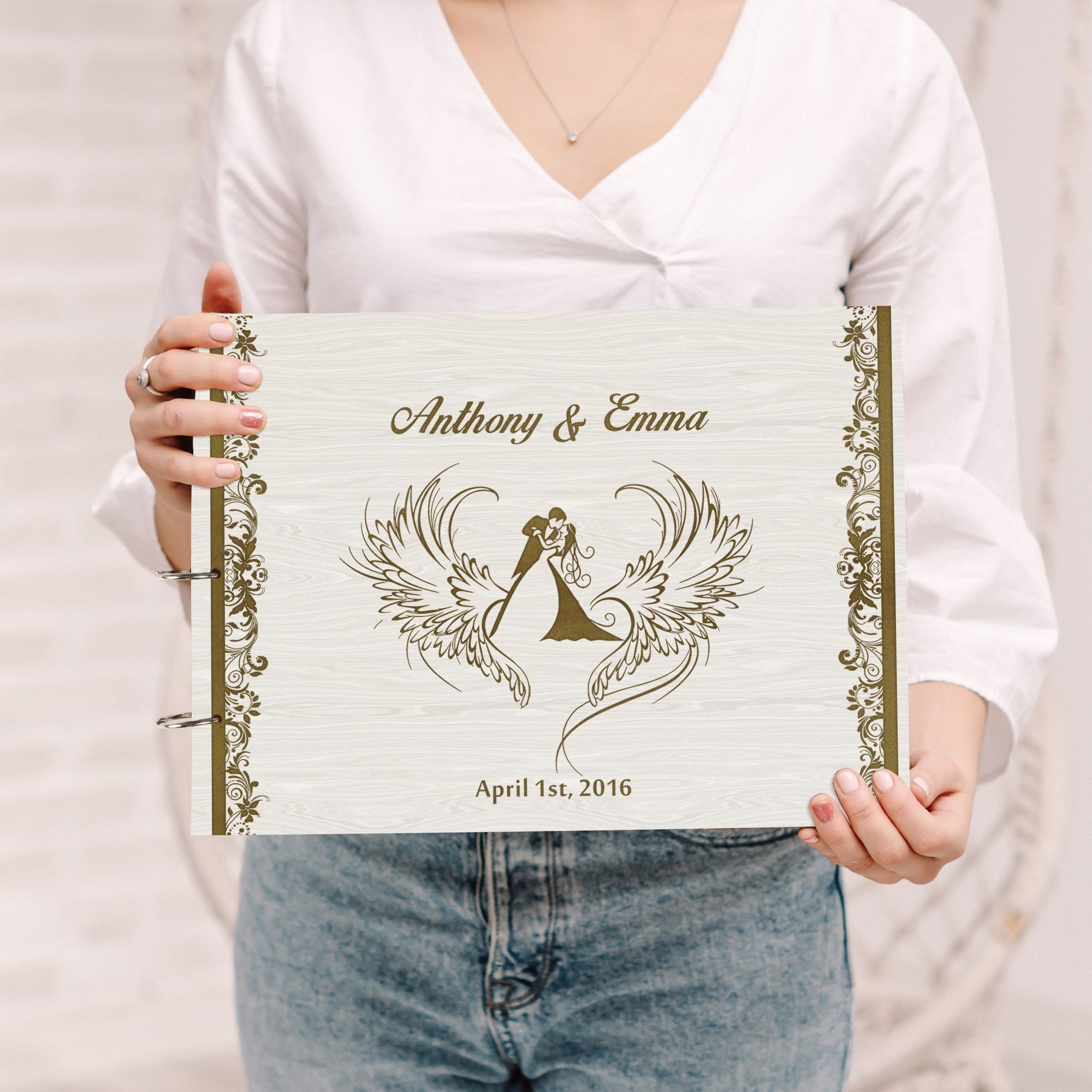 Darling Souvenir Personalized Engraved Laser Cut Wedding Guest Book Wooden Cover Sign-in Book Registry Guestbook Scrapbook-DY