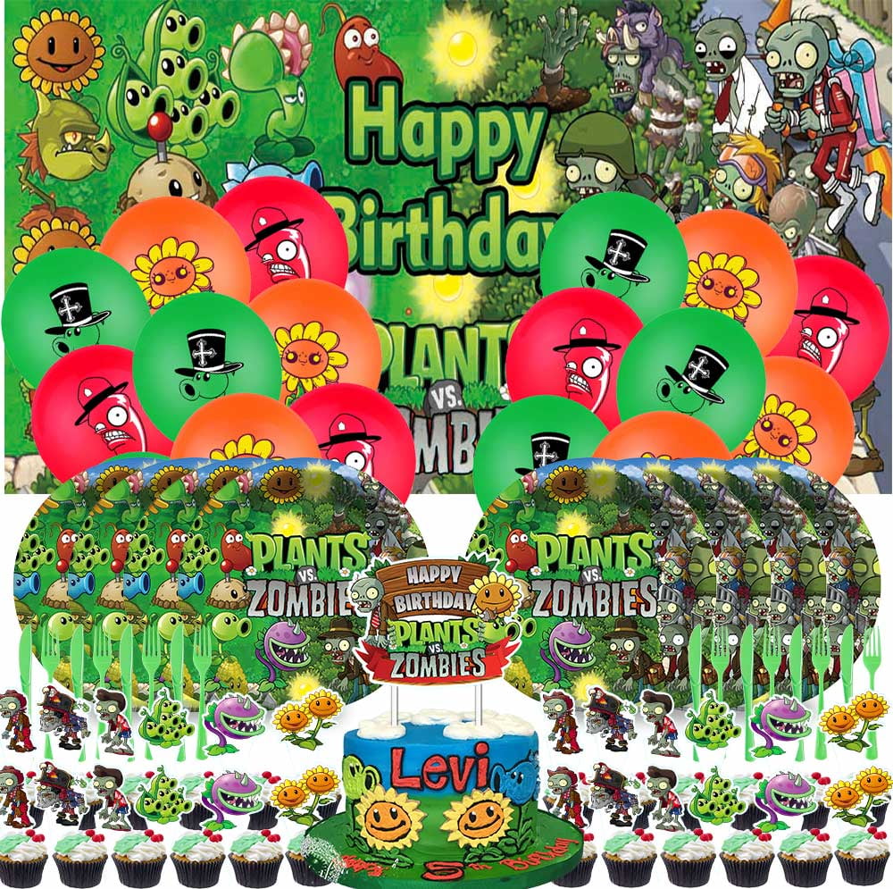 Plants & Zombies Party Supplies Plates Decorations Birthday Cake Topper Banner Decor Backdrop Balloons
