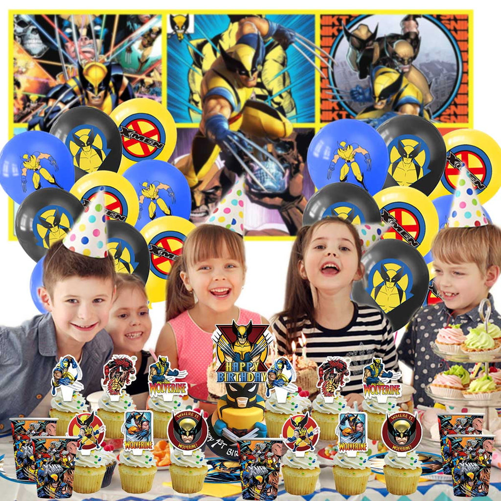 Wolverine X-men Tableware Balloons Birthday Plates Party Decor Banner Cake Topper Decorations for Kids Supplies